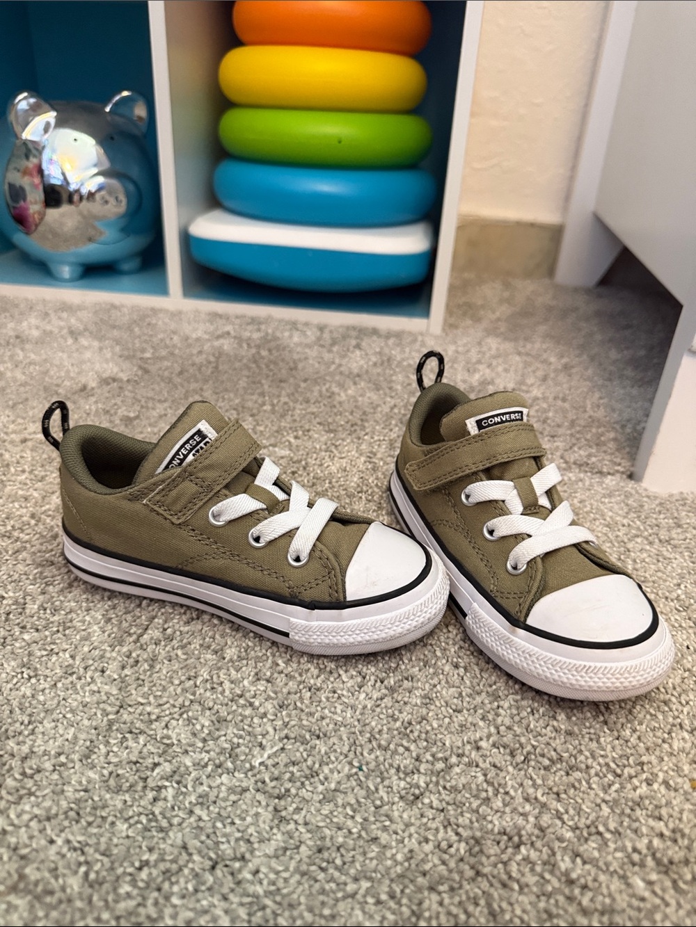 Converse Kids Olive Green Canvas Low-Top Sneakers with White Accents